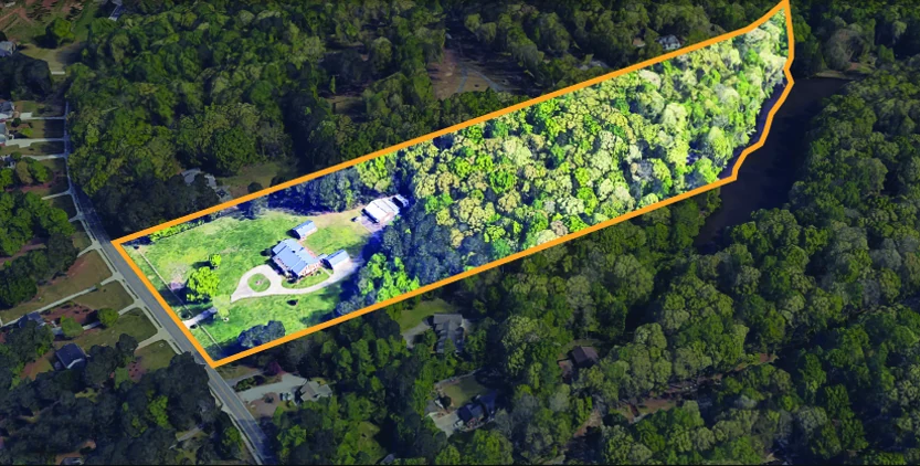 Existing MNVG aerial showing the outlined 3355 Smithtown Road property in Suwanee